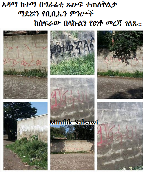 አዳማ ከተማ በግራፊቲ ጹሁፍ ተጠለቅልቃ ማደሯን  ምንጮች ከስፍራው ገለጹ::