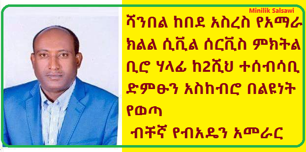 ሻንበል ከበደ አስረስ የአማራ ክልል ሲቪል ሰርቪስ ምክትል ቢሮ ሃላፊ ከ2ሺህ ተሰብሳቢ ድምፁን አስከብሮ በልዩነት የወጣ ብቸኛ የብአዴን አመራር