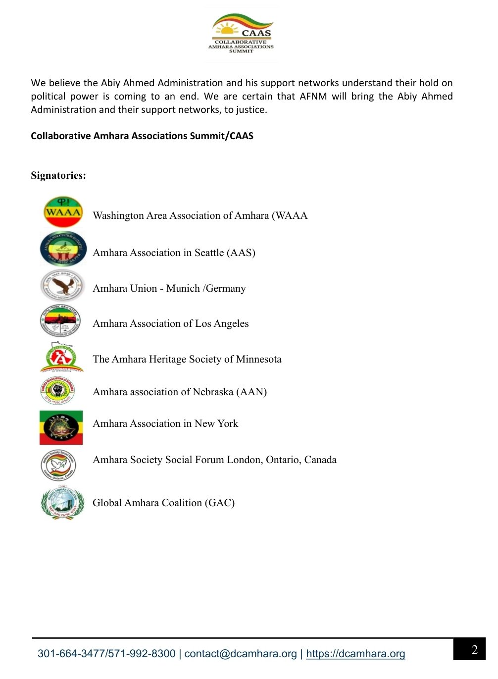 የአማራ ፋኖ ብሔራዊ ንቅናቄ(አፋብን) ምስረታን አስመልክቶ ከአማራ ማሕበራት የጋራ ትብብር ተቋም  የተሰጠ መግለጫ!